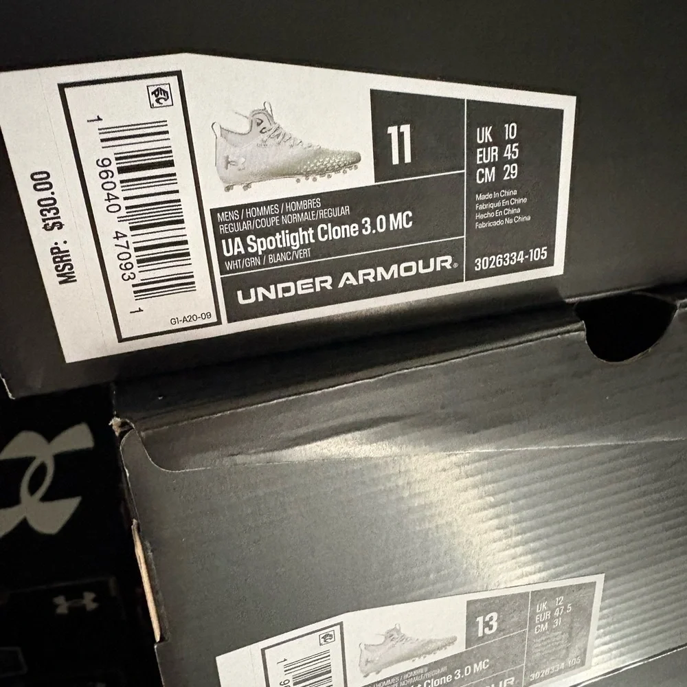 Under Armour Spotlight Clone 3.0 MC 'White Emerald' football cleats. NWT in Box!